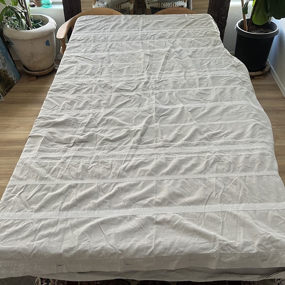 Coyuchi Light Gray Striped Embroidered Duvet Cover Organic Cotton
